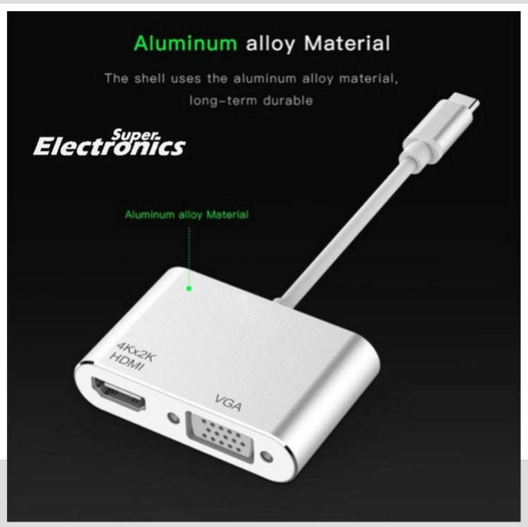 Type C male to HDMI and VGA female Adapter Cable