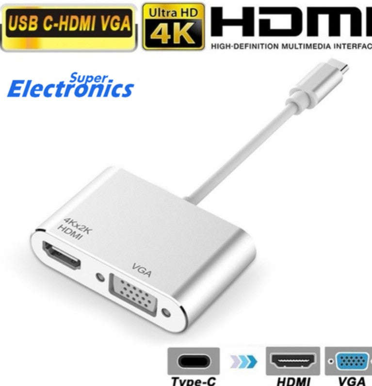 Type C male to HDMI and VGA female Adapter Cable