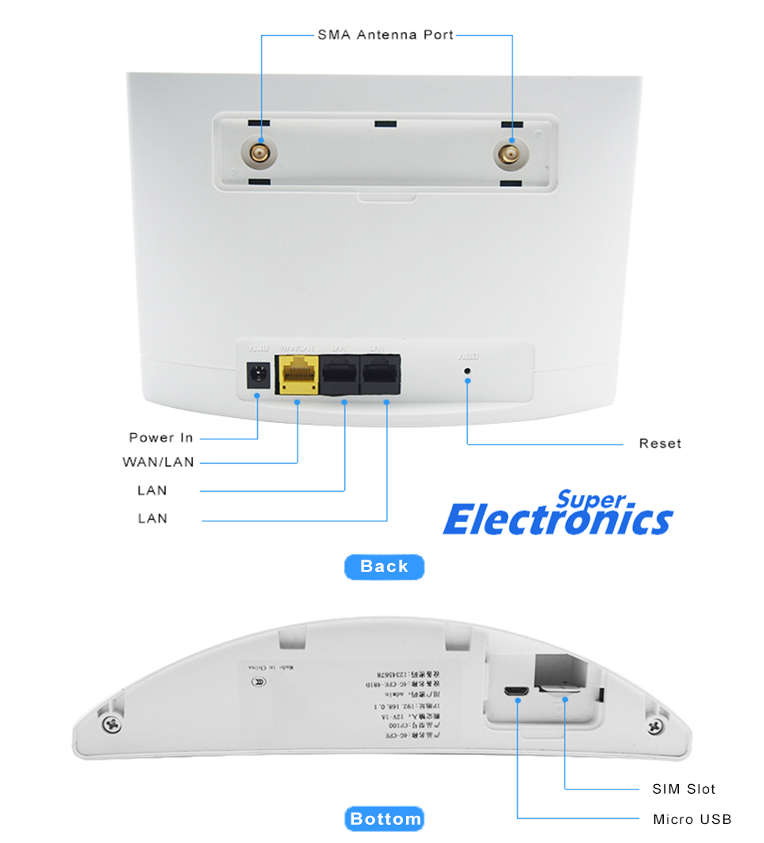 4G LTE Wifi Router With Sim Card Slot 300Mbps Rain Compatible