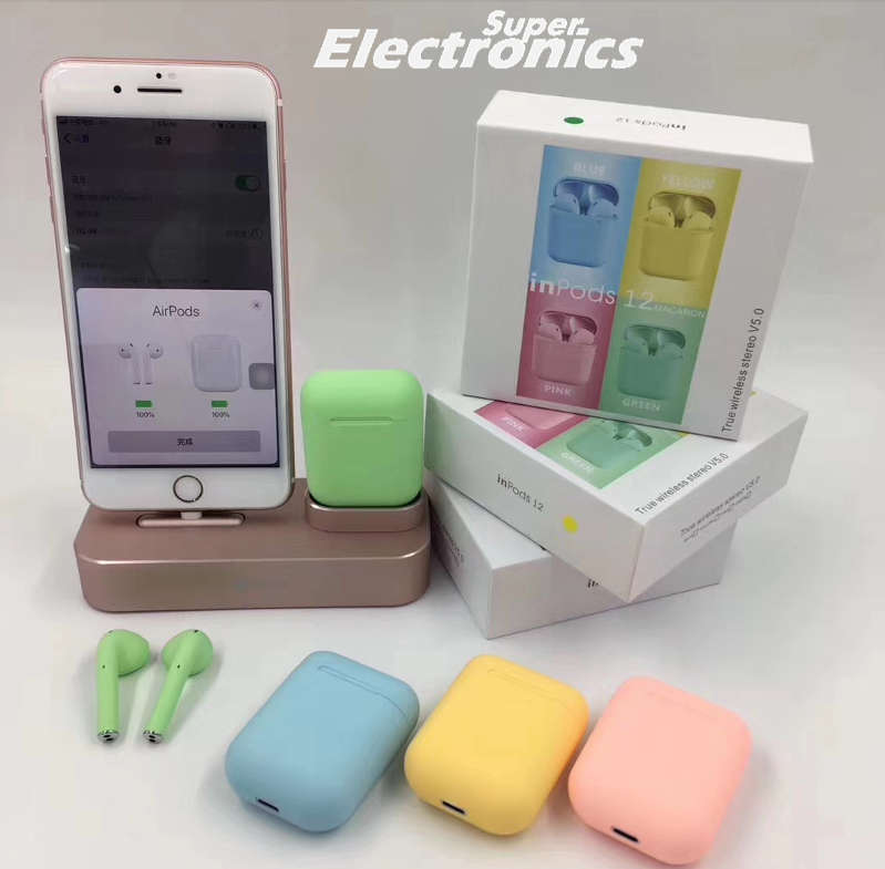 I12 TWS Wireless Earphone Bluetooth 5.0 Touch Earbuds Headset With Charger Box - Light Blue