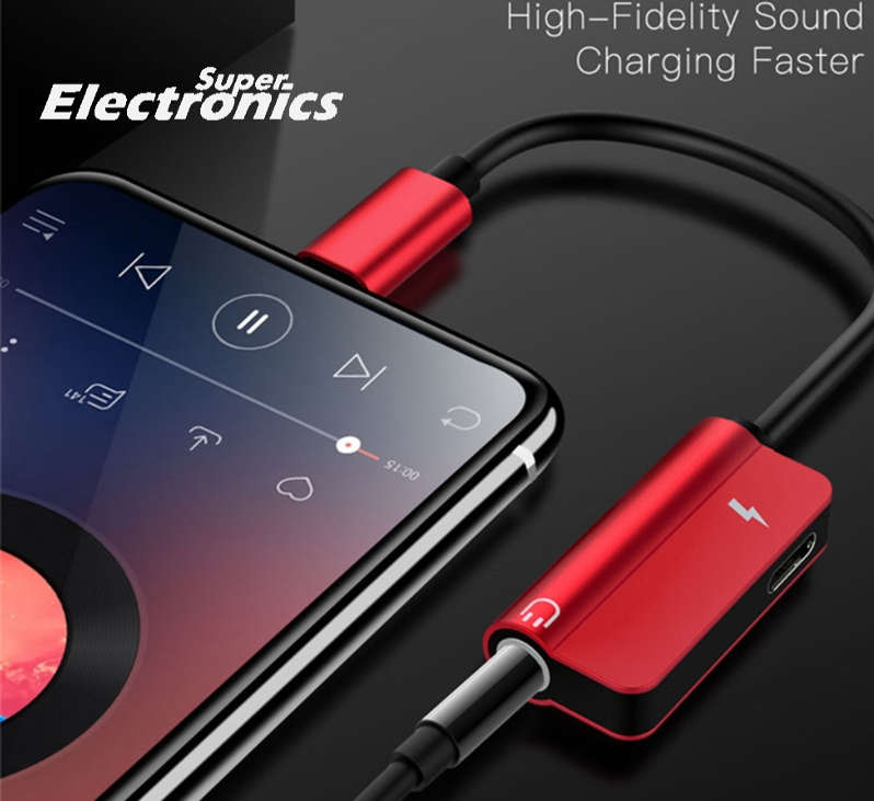 Adapter Lightening iPhone to Aux 3.5mm Female and Lightening iPhone Female - Red