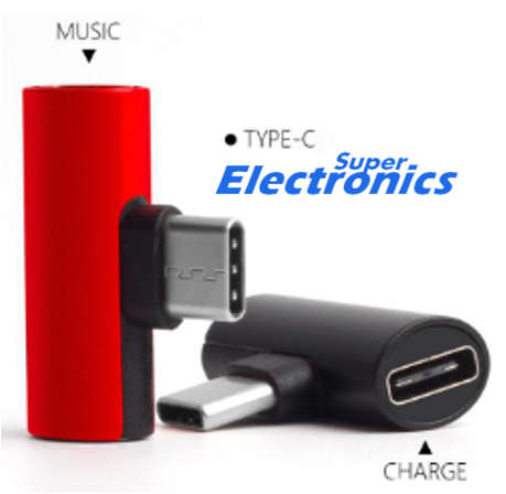 Type C Adapter Audio Charging Dual Adapter Splitter For Huawei Xiaomi - black