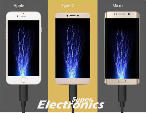 1.5M USB Type C / Lightning / Micro 3 in 1 Charging Cable Multiple Coiled Spring Cord