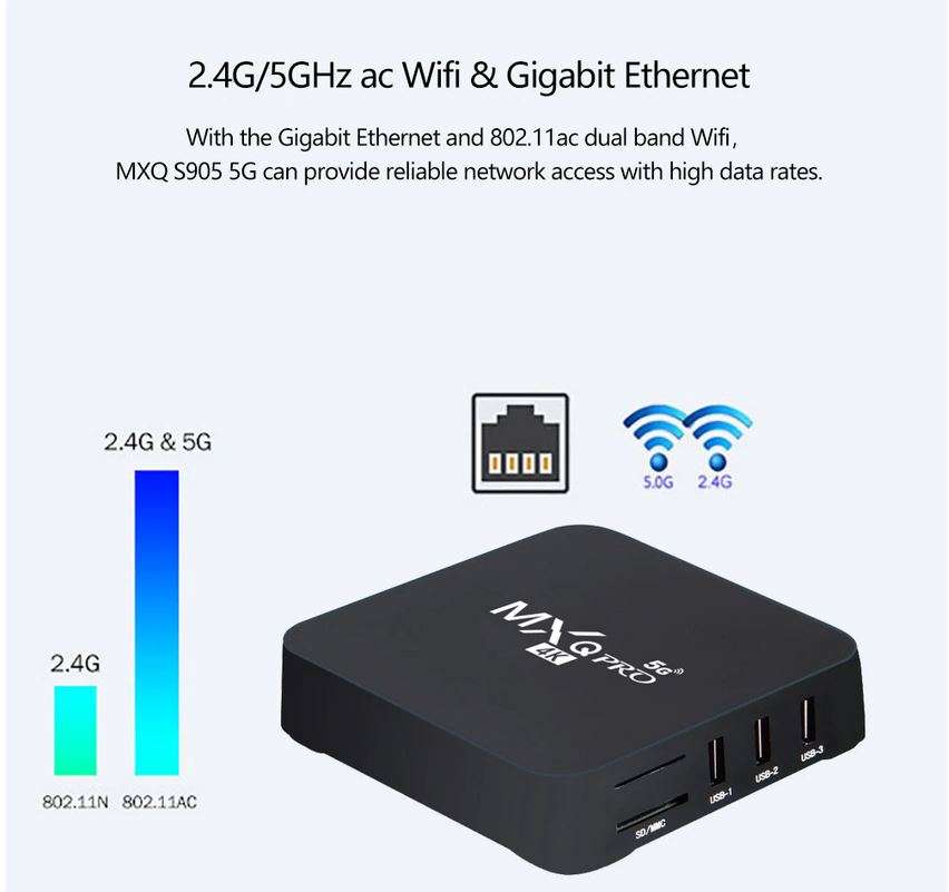 MXQ PRO 5Ghz Android 7.1 4K HD 3D 2.4G 5G WiFi Smart tv 1GB 8GB Android TV Box Media Player