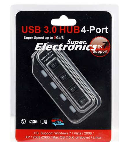 4 Ports USB 3.0 HUB Super Speed 5Gb/s External Switch+5V 0.25A Power Supply