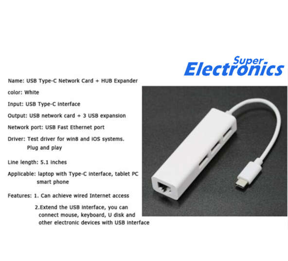 USB Hub 2.0 USB-C to Ethernet RJ45 Ethernet Adapter