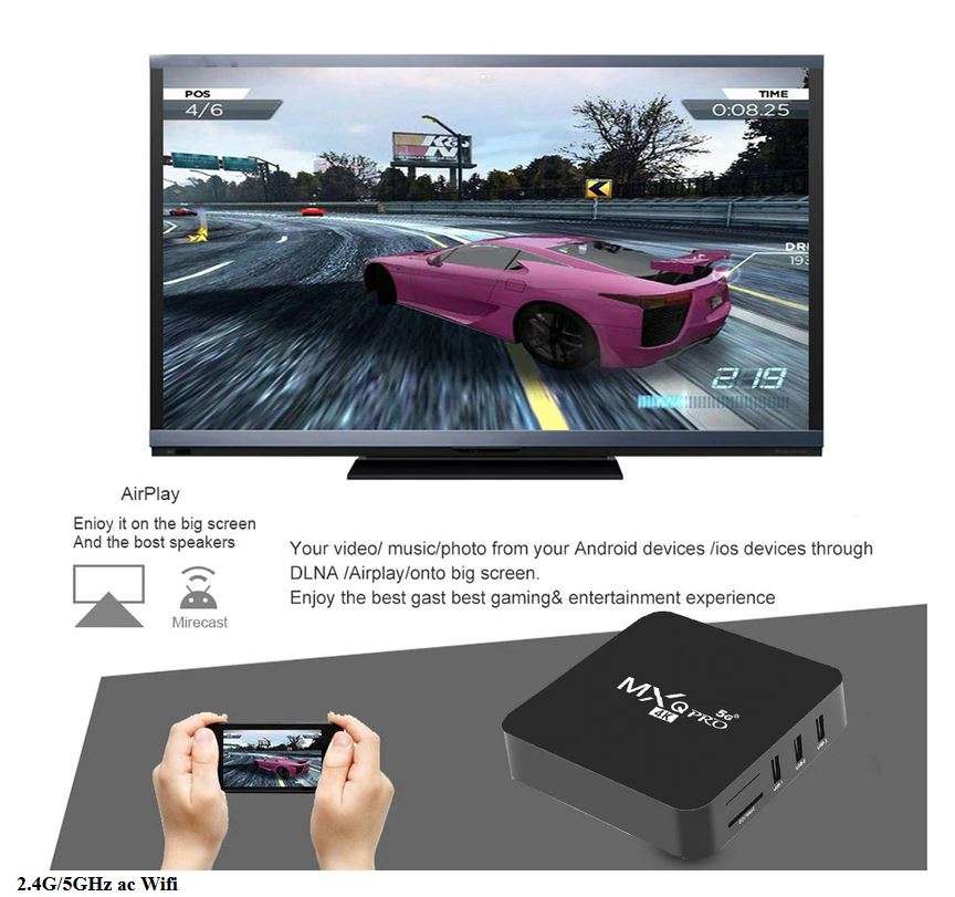 MXQ PRO 5Ghz Android 7.1 4K HD 3D 2.4G 5G WiFi Smart tv 1GB 8GB Android TV Box Media Player