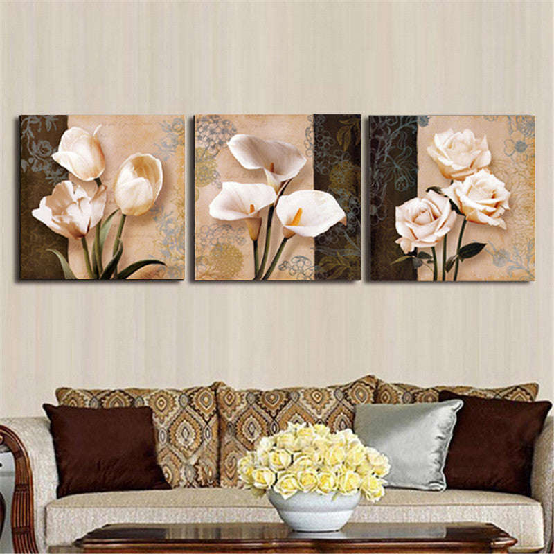 3 Panel Orchid Rose Flowers Canvas Unframed