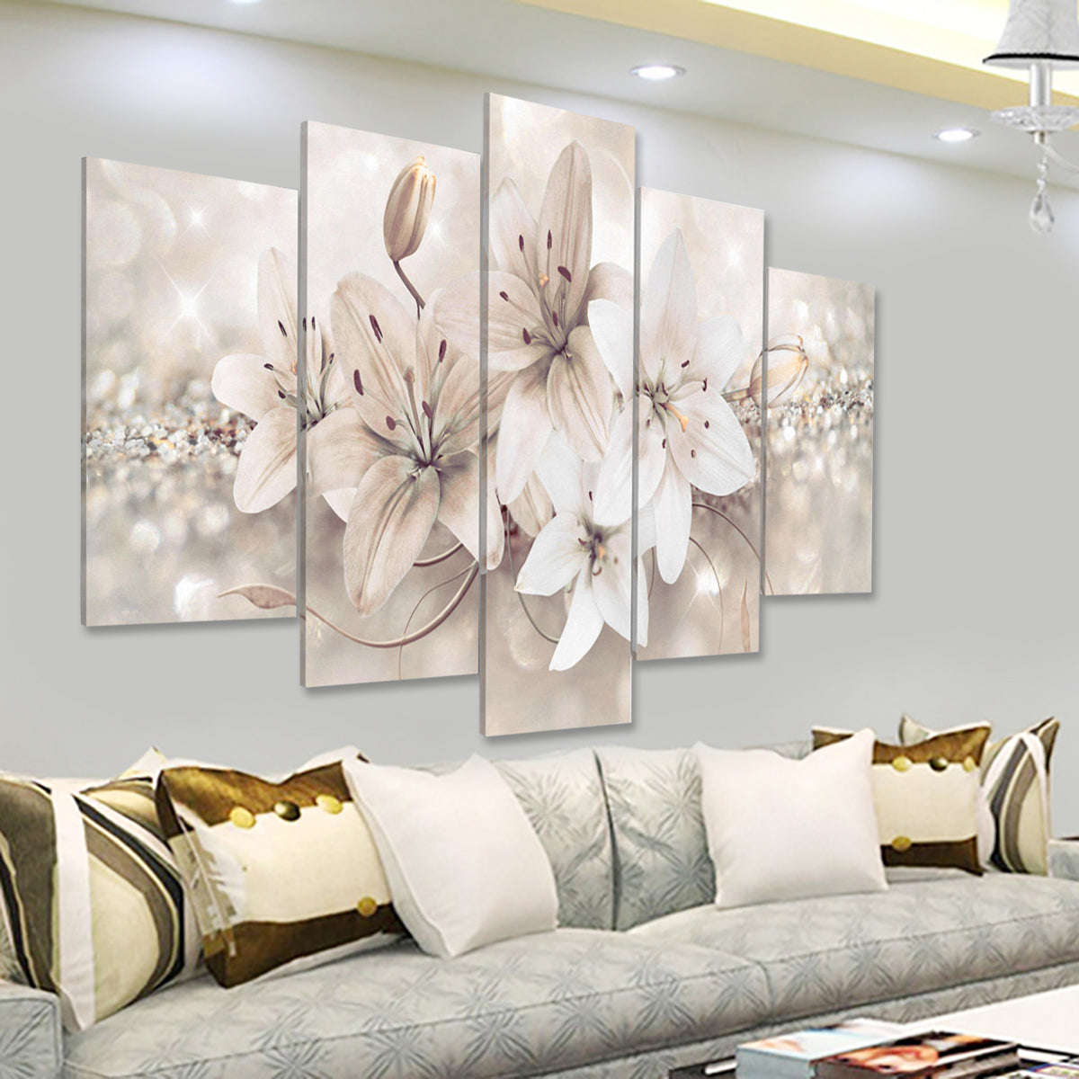 5 Panels Love Flowers Canvas Wall Art Unframed