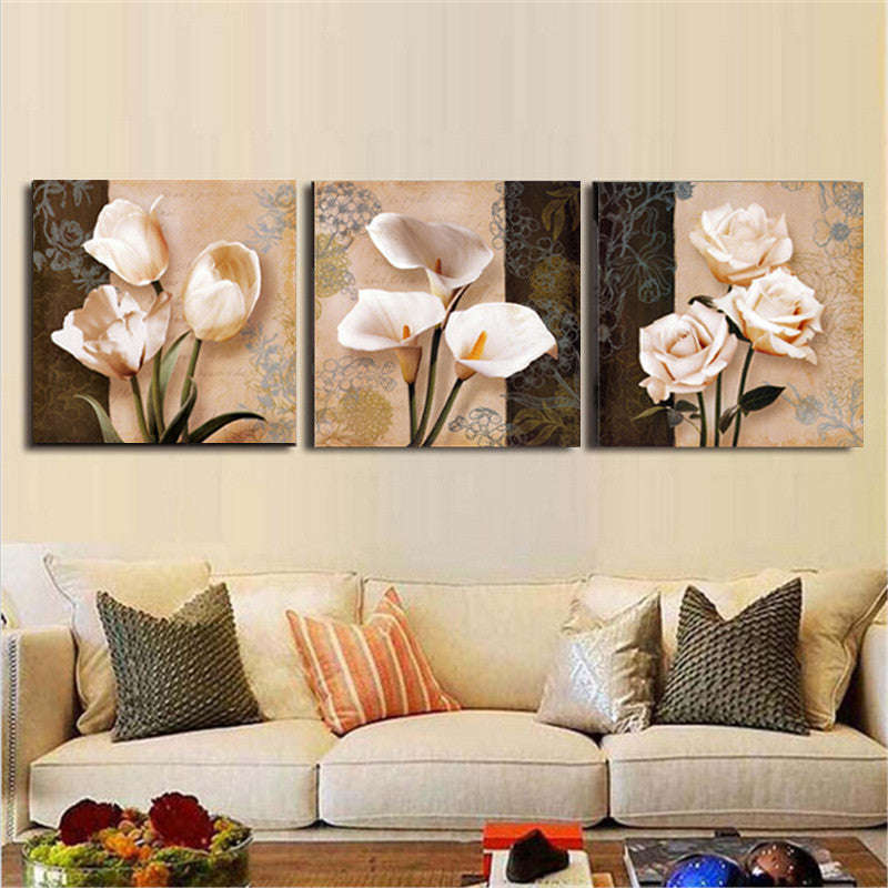 3 Panel Orchid Rose Flowers Canvas Unframed