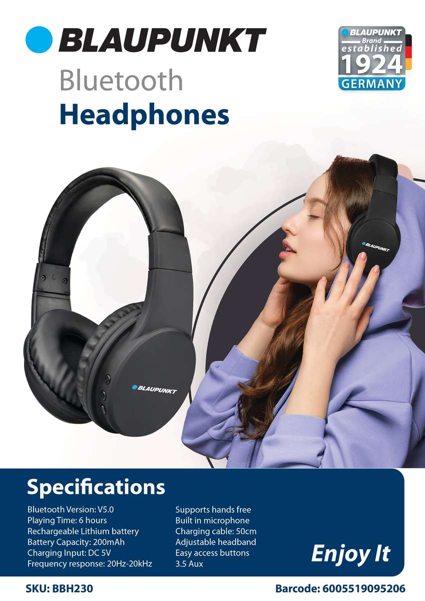 Blaupunkt Bluetooth Headphones  Wireless Over-Ear Headphones with Bluetooth® 5.0