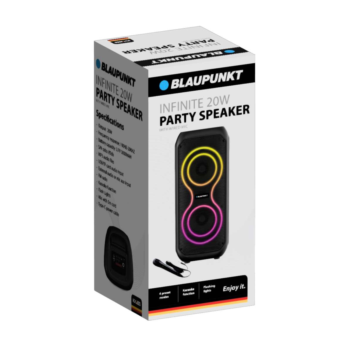 Blaupunkt Infinite 20W Party Speaker  Portable Bluetooth Karaoke Speaker with Wired Microphone