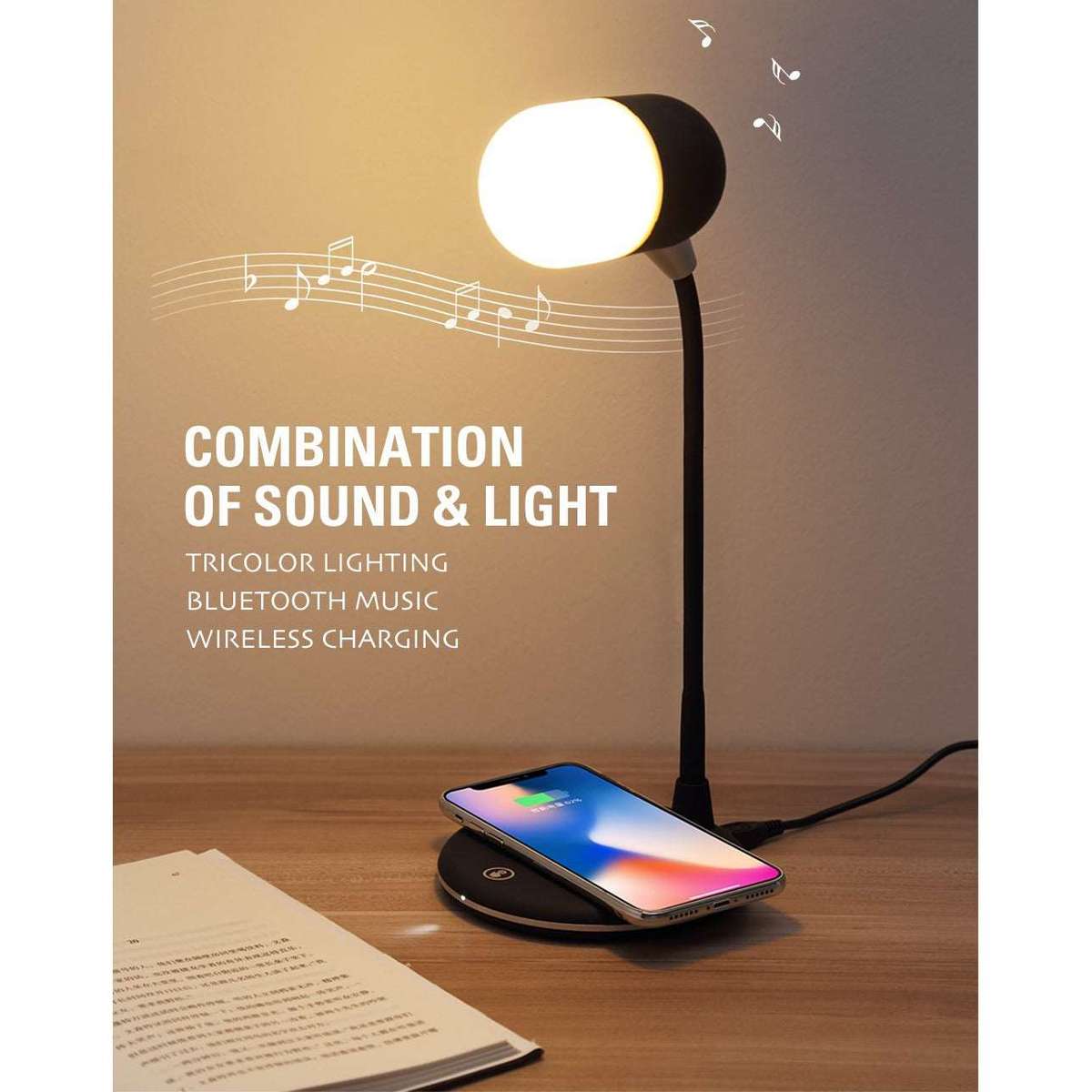 Polaroid LED Lamp, Wireless Charger & Bluetooth Speaker  3-in-1 Desk Lamp with Qi Charging