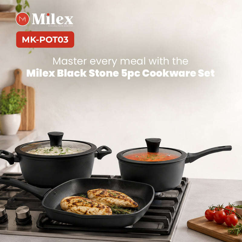 Milex Black Stone 5pc Forged Aluminium Cookware Set
