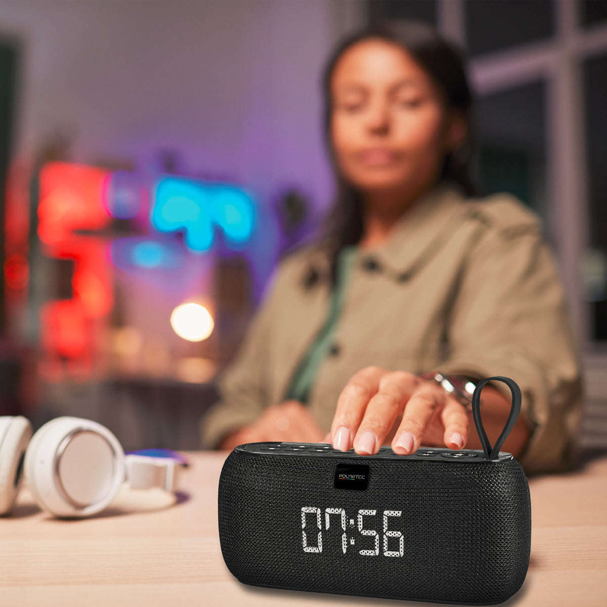 Polartec Digital Alarm Clock Bluetooth Speaker  FM Radio, Dual Speakers & TWS
