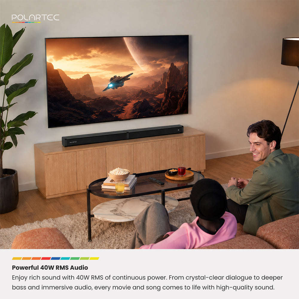 Polartec Versatile Adaptive 40W Sound Bar  Bluetooth 5.3 Soundbar with HDMI, Optical & USB Con...