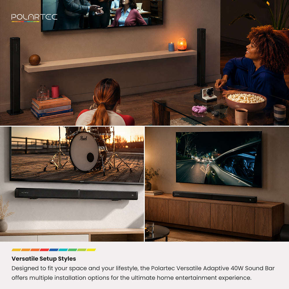 Polartec Versatile Adaptive 40W Sound Bar  Bluetooth 5.3 Soundbar with HDMI, Optical & USB Con...
