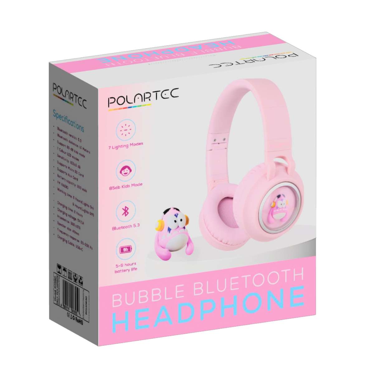 Polartec Bubble Bluetooth Headphones  Pink | Wireless Over-Ear Headphones with Bluetooth 5.3 &...