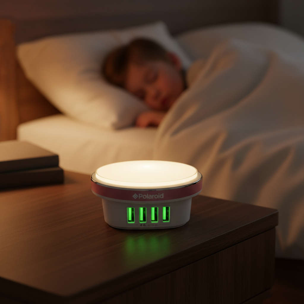 Polaroid 4-Port USB Charger with LED Night Light  22W Fast USB Charging Station