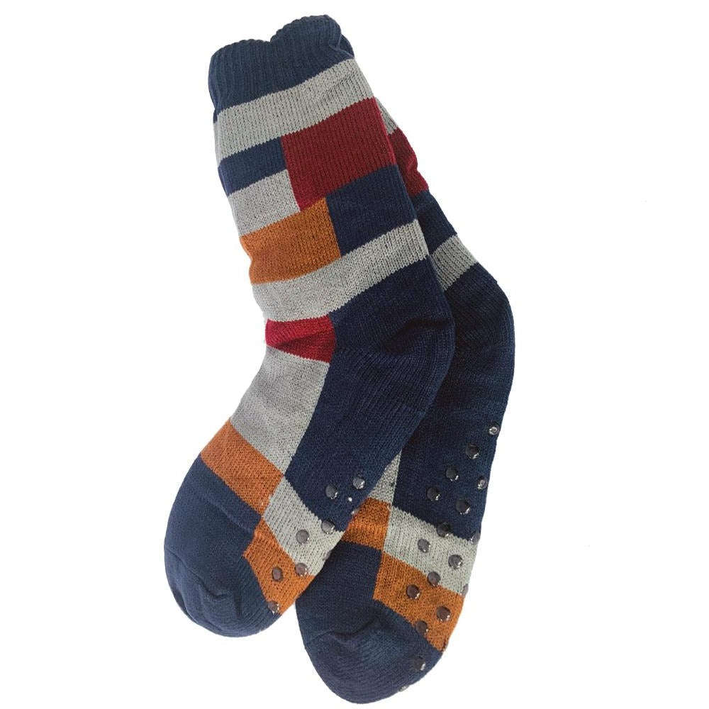 Fuzzy Comfy Mens Geometric Socks - Men / Blue and Grey
