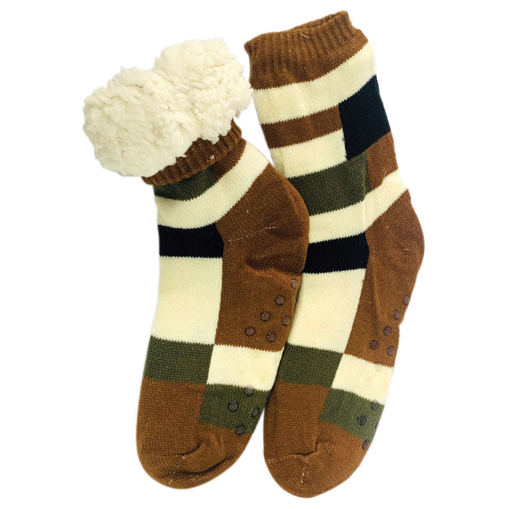 Fuzzy Comfy Mens Geometric Socks - Men / Blue and Grey