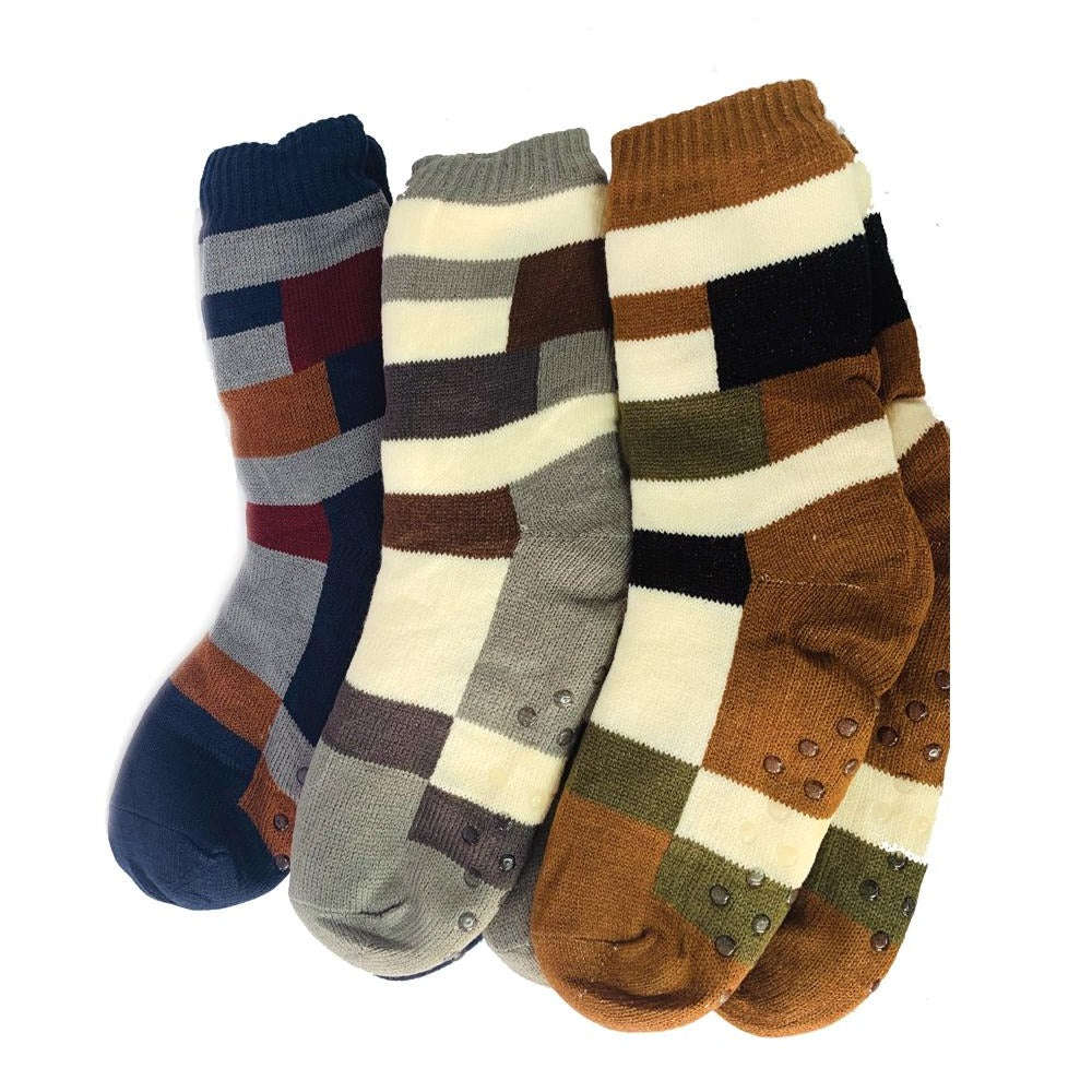 Fuzzy Comfy Mens Geometric Socks - Men / Blue and Grey