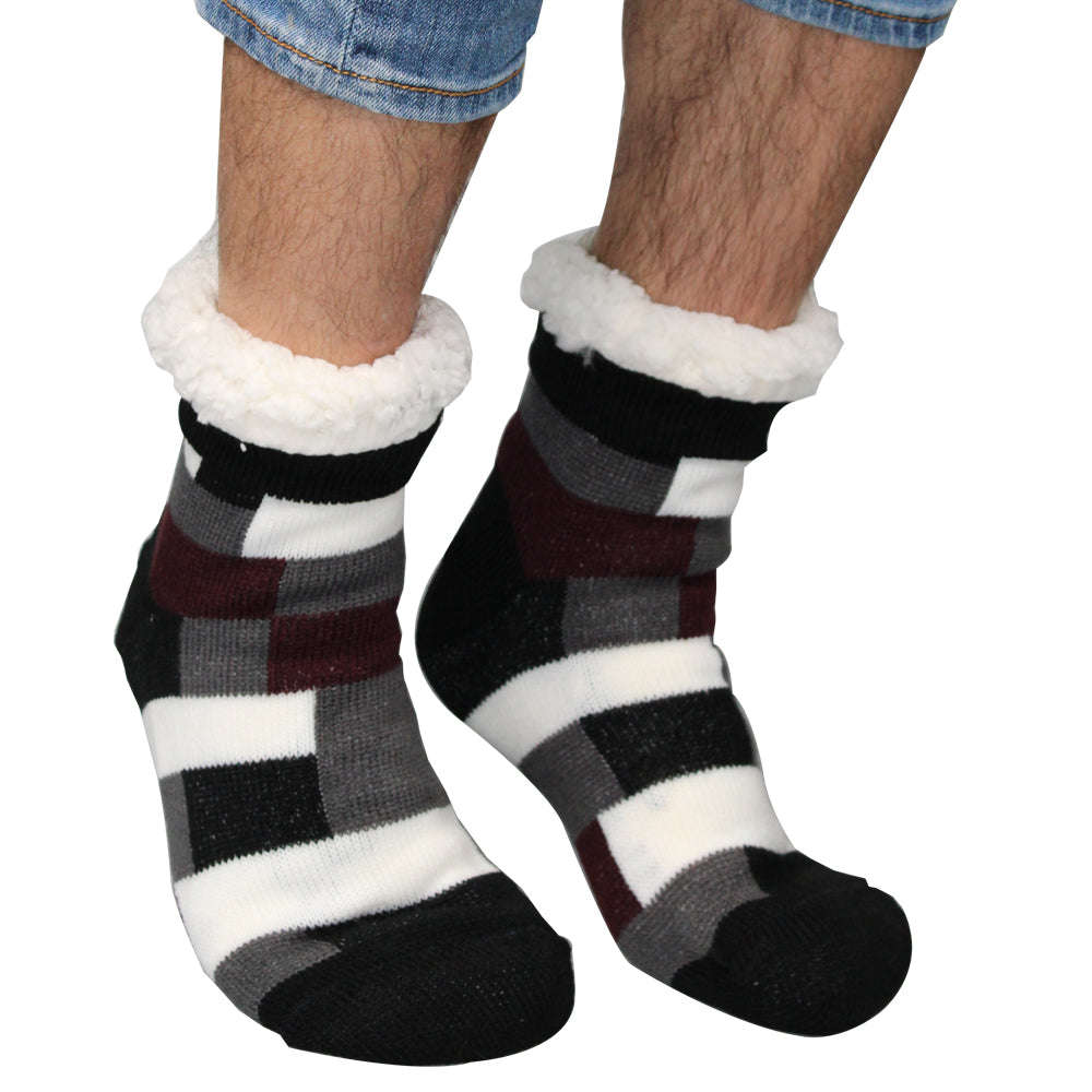 Fuzzy Comfy Mens Geometric Socks - Men / Blue and Grey