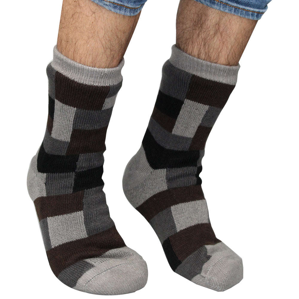Fuzzy Comfy Mens Geometric Socks - Men / Blue and Grey