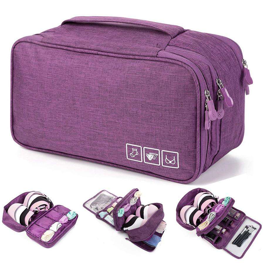 3 Layer Travel Underwear Organising Pouch - Purple