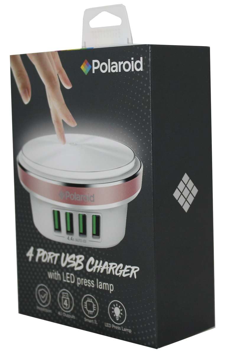 Polaroid 4-Port USB Charger with LED Night Light  22W Fast USB Charging Station