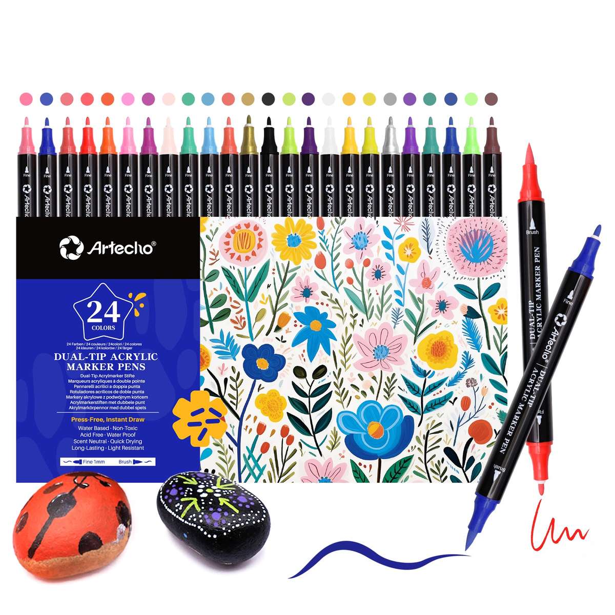 Artecho Double Tip Acrylic Marker Set of 24 Colours - 0.5-5mm Line Width