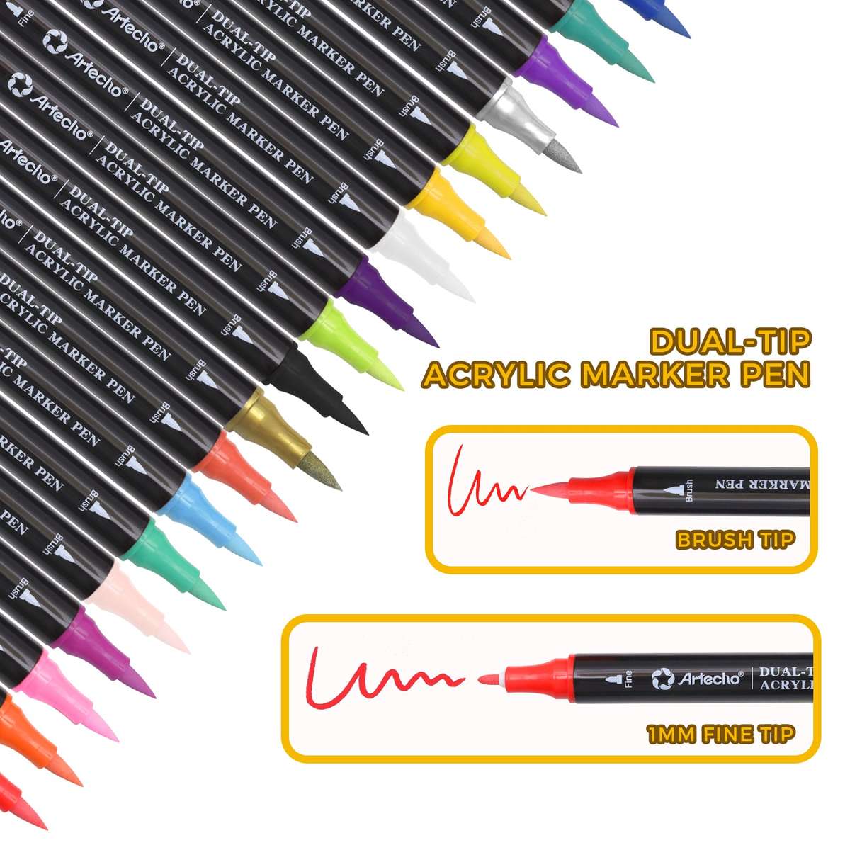Artecho Double Tip Acrylic Marker Set of 24 Colours - 0.5-5mm Line Width