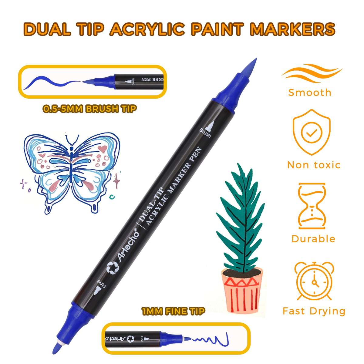 Artecho Double Tip Acrylic Marker Set of 24 Colours - 0.5-5mm Line Width