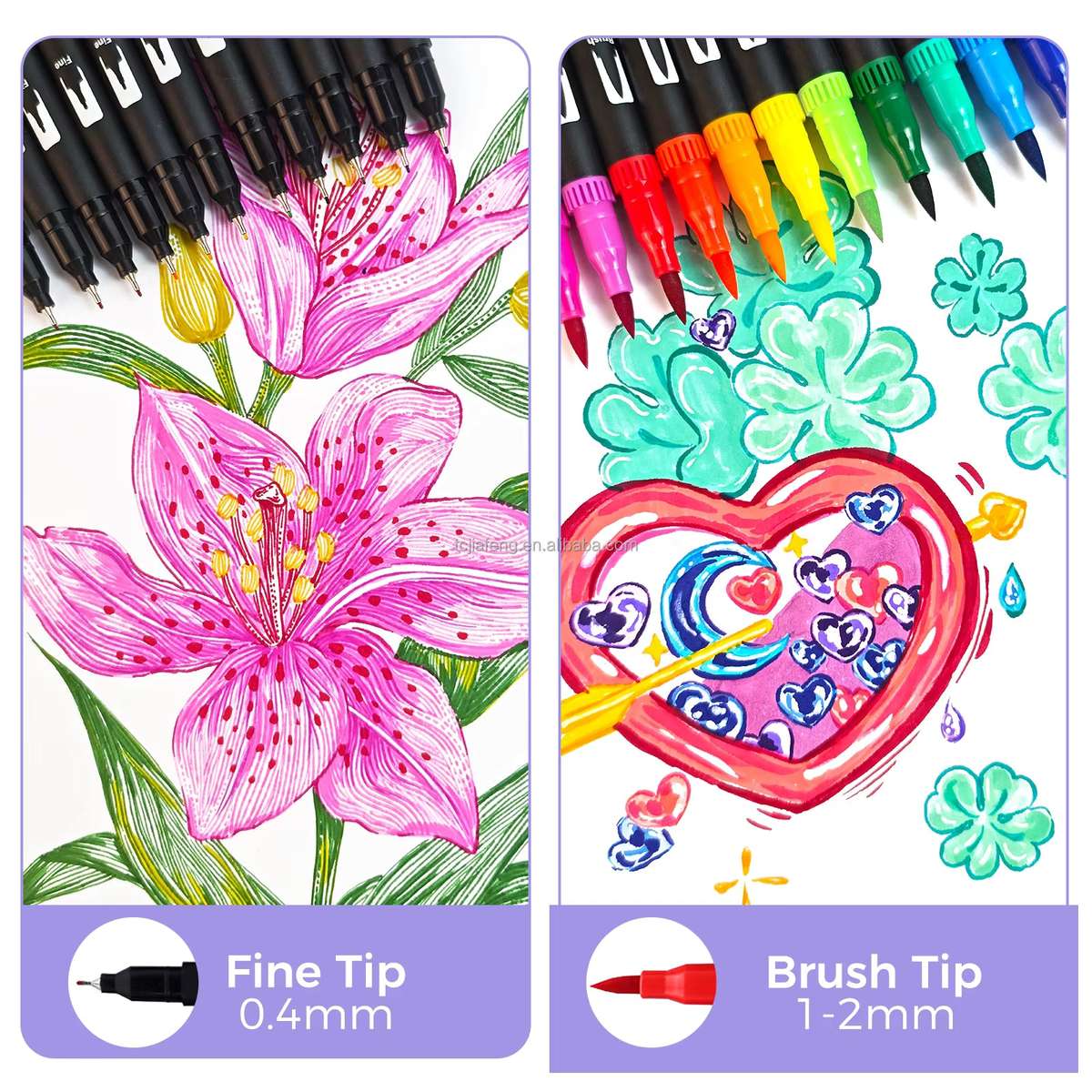 Artecho Dual-Tip Watercolour Brush Pens Set in a Custom Zip Pouch- 72 Colours - 0.4-2mm Line Width