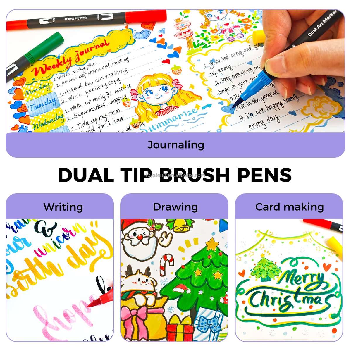 Artecho Dual-Tip Watercolour Brush Pens Set in a Custom Zip Pouch- 72 Colours - 0.4-2mm Line Width