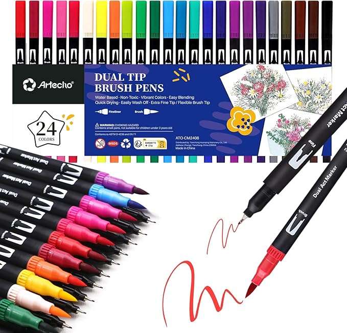 Artecho Double Tip Acrylic Marker Set of 24 Colours - 0.5-5mm Line Width