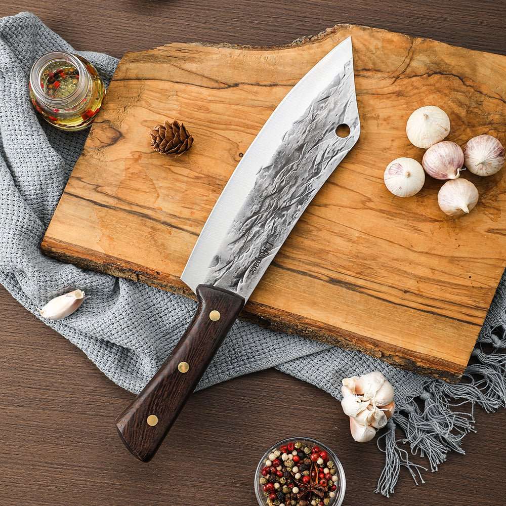 Lifespace 8" Chef Hammer Pattern Pointed Cleaver with Wenge Handle