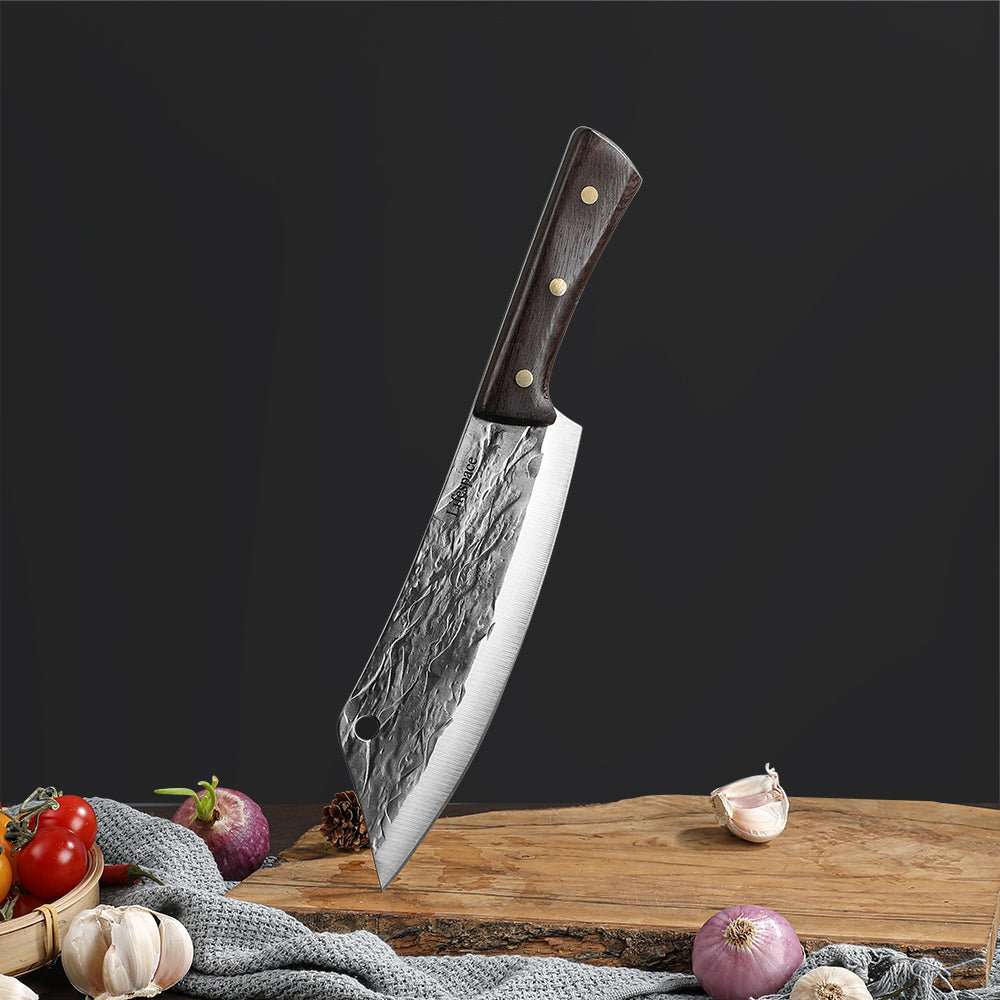 Lifespace 8" Chef Hammer Pattern Pointed Cleaver with Wenge Handle