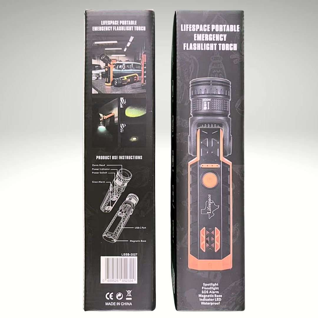 Lifespace Rechargeable Premium 3-in-1 Portable Emergency Flashlight Torch with Siren Alarm, USB C...