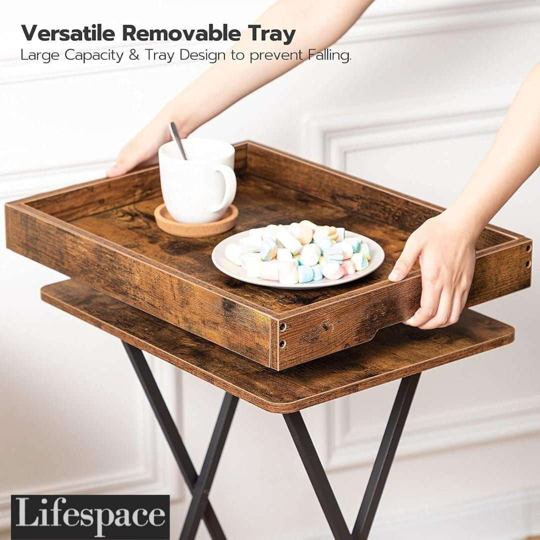 Lifespace Rustic Industrial Butlers TV Tray Side End Table