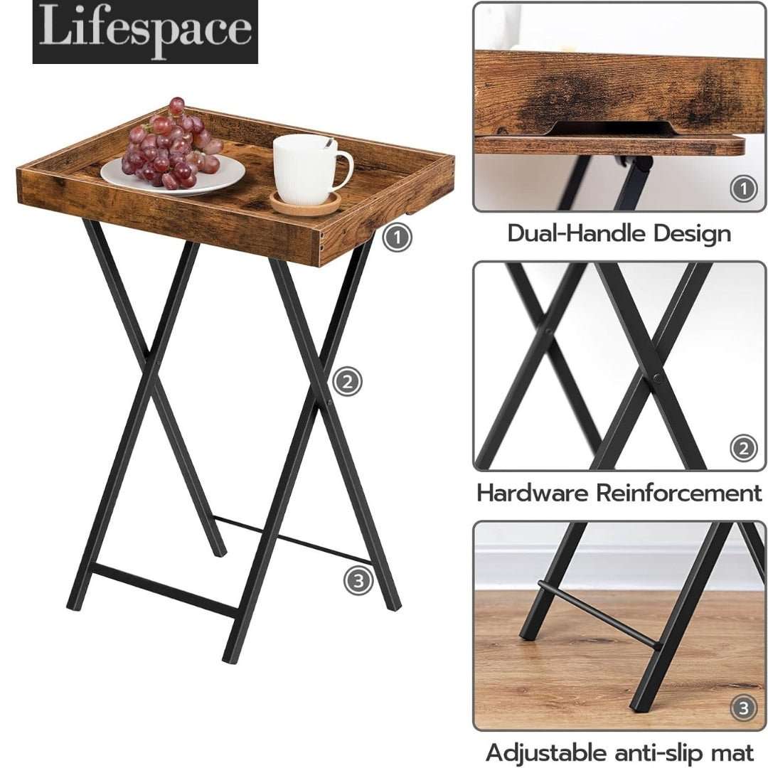 Lifespace Rustic Industrial Butlers TV Tray Side End Table