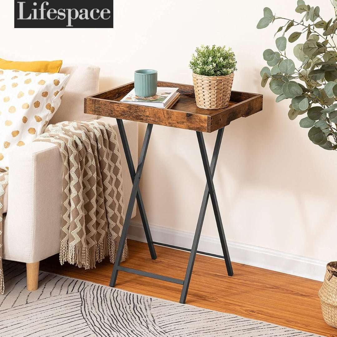 Lifespace Rustic Industrial Butlers TV Tray Side End Table