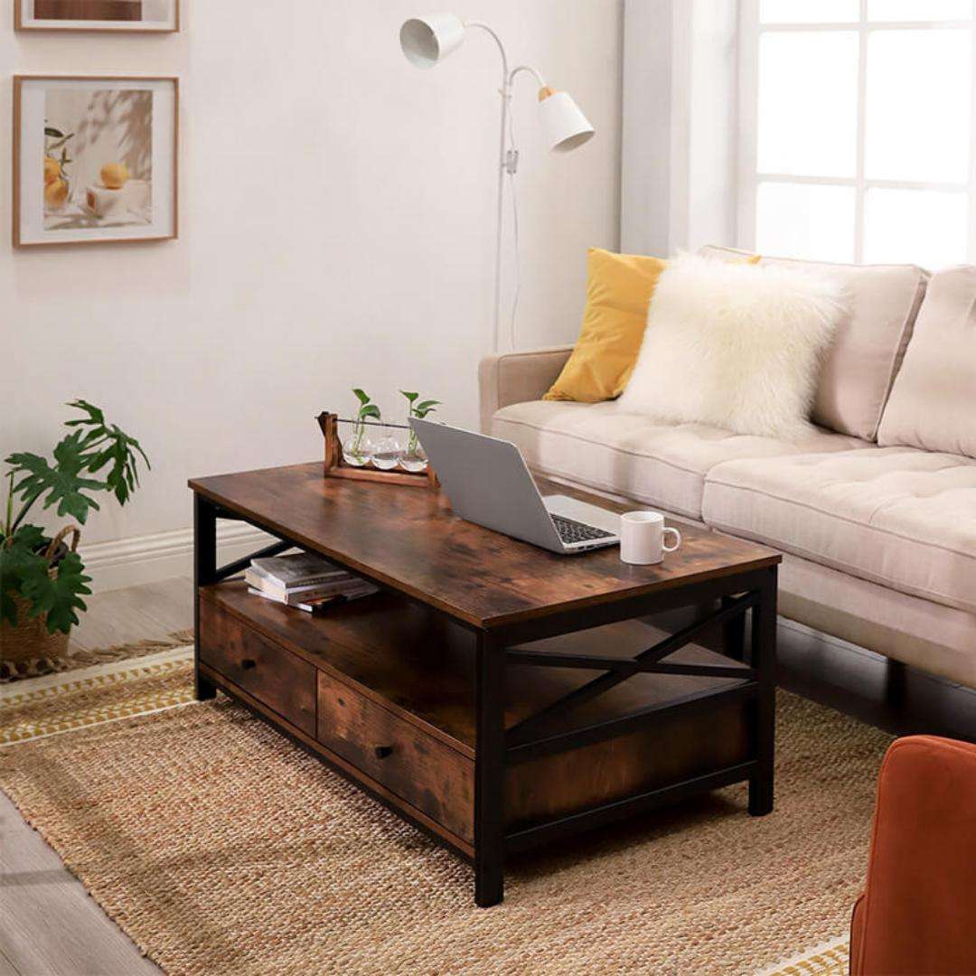 Lifespace Wood & Metal Coffee Table With Drawers & Storage Shelf