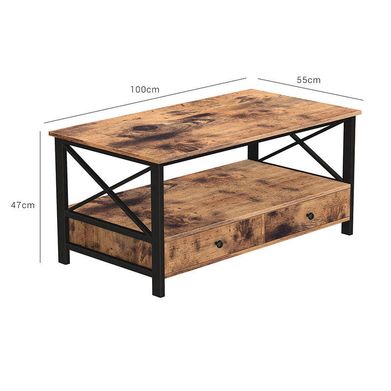Lifespace Wood & Metal Coffee Table With Drawers & Storage Shelf