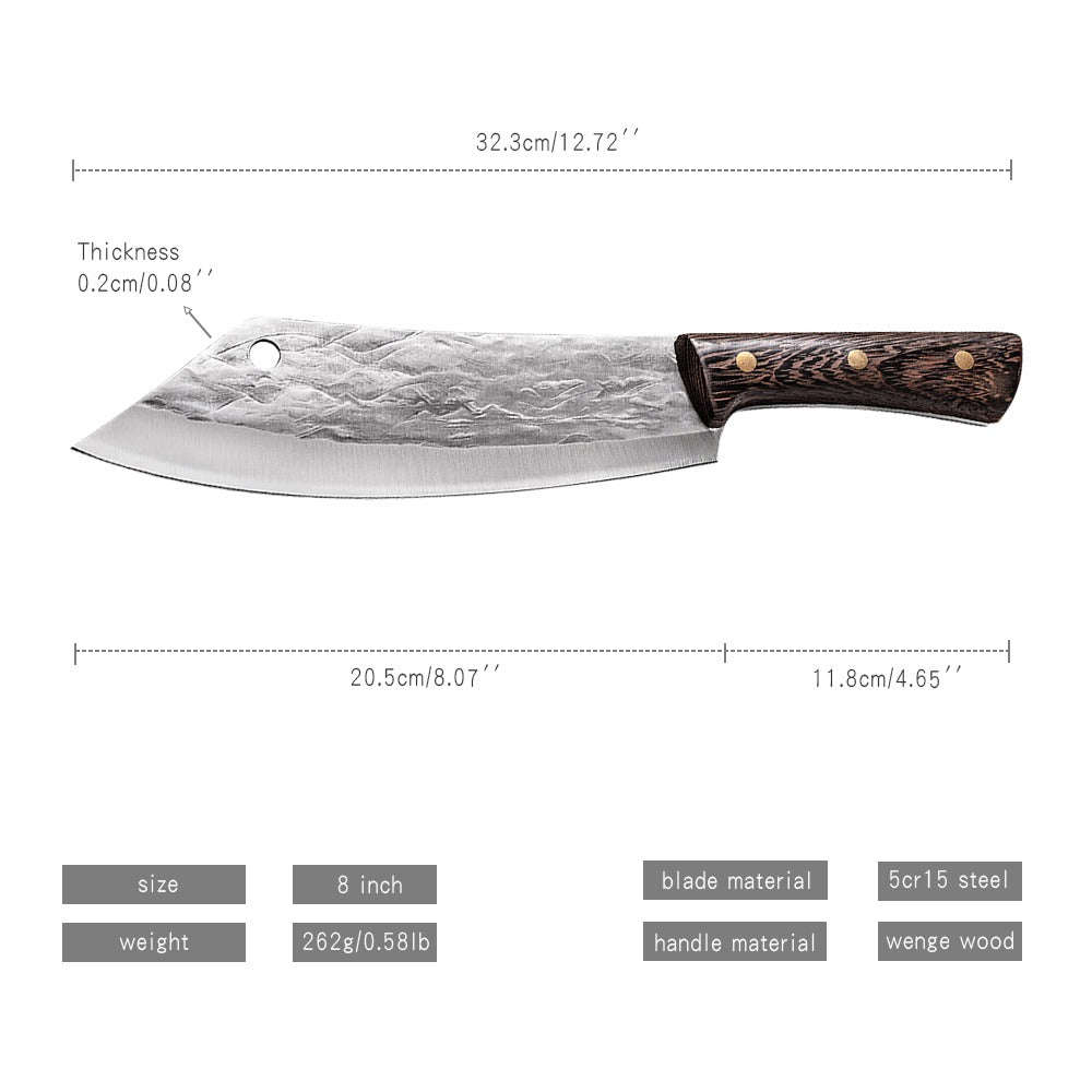 Lifespace 8" Chef Hammer Pattern Pointed Cleaver with Wenge Handle