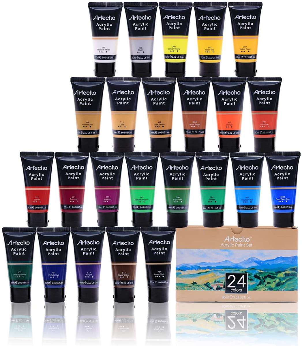 Artecho Acrylic Paint Set 24 Colours 2.02oz/ 60ml Tube Paint Set