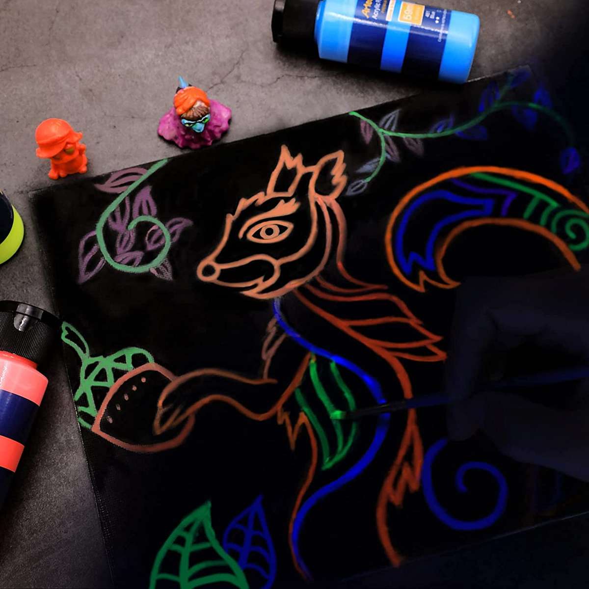 Artecho Glow in the Dark Paint - Set of 6 Colours, 60ml Acrylic Paints