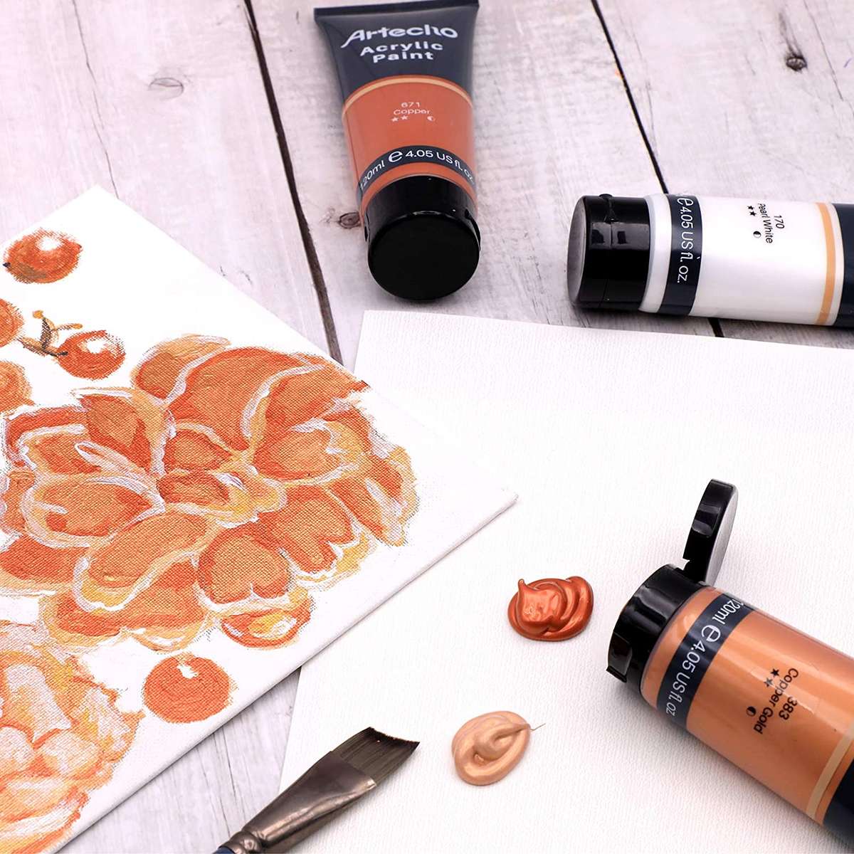 Artecho Metallic Acrylic Paint set - Earth Tone - Set of 8 Colours, 120ml Acrylic Paints