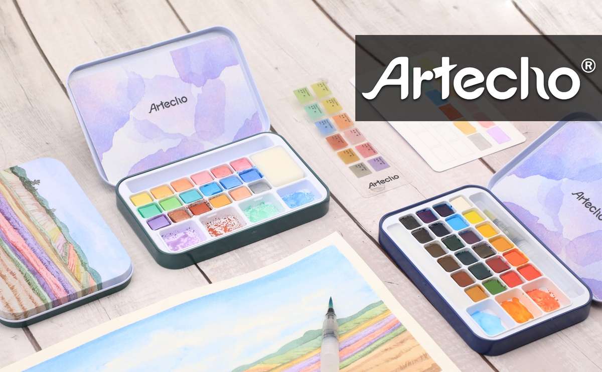 Artecho Metallic Watercolour Paint Set in Tin Case - Professional 18 colour