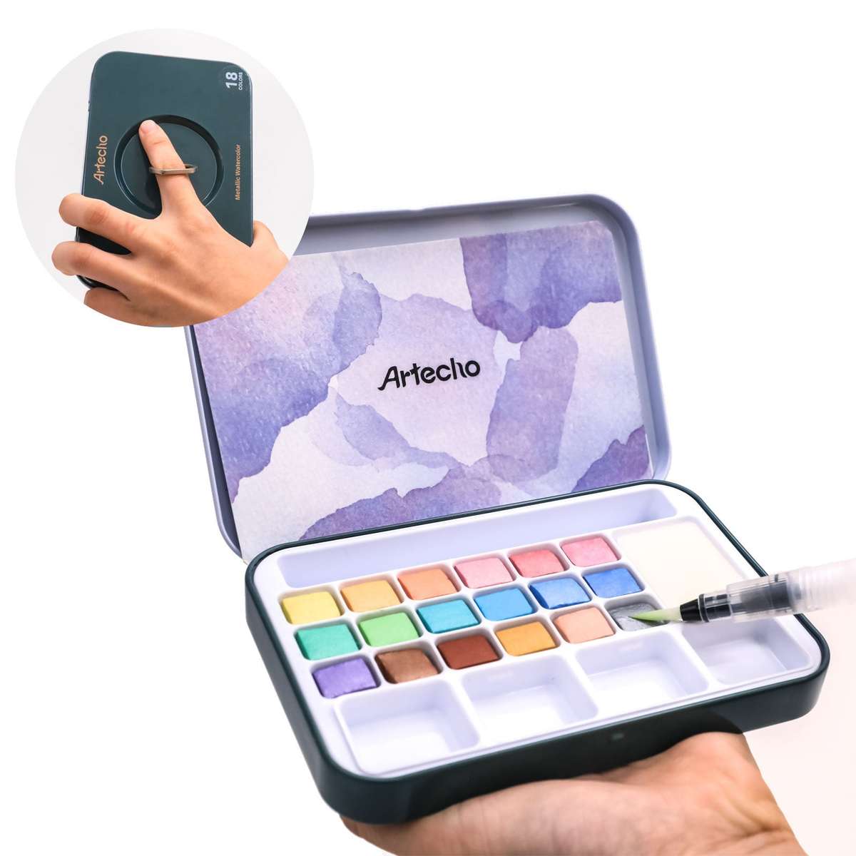 Artecho Metallic Watercolour Paint Set in Tin Case - Professional 18 colour